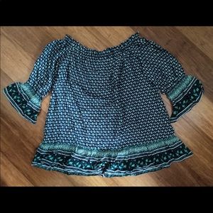 LOVE brand floral blue green off shoulder blouse plus